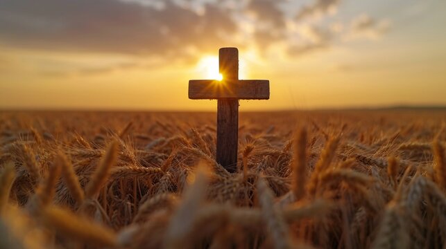 Cross in the Field: A Rustic, Timeless Symbol for Easter Generative AI