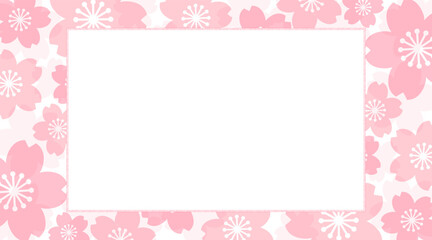 ピンクのパステル調の桜模様の背景素材のベクターフレーム画像