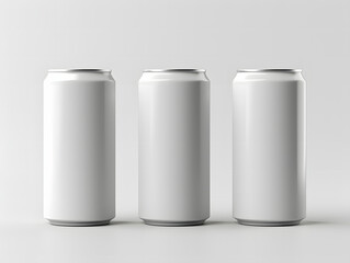 3D three empty cans of beverage Mockup with isolated background