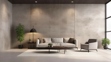 The airy window view with a sofa in modern living room.