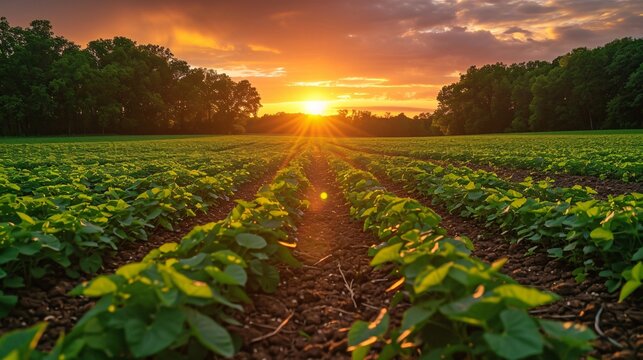 Sunrise in the Fields: A Glorious Harvest of Green Beans Generative AI