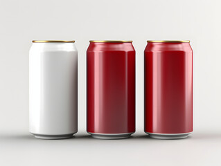 3D three empty cans of beverage Mockup with isolated background