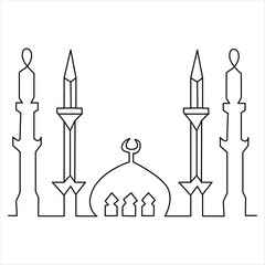 Continuous one line drawing of mosque line art drawing vector illustration