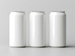 3D three empty cans of beverage Mockup with isolated background