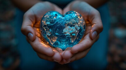 Glowing Heart-Shaped Globe: A Celebration of Love and Earth Generative AI