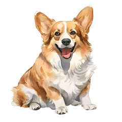 Corgi dog pet in watercolor style. transparent background.