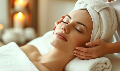 Obraz na płótnie Canvas attractive nature woman enjoy spa salon procedure.