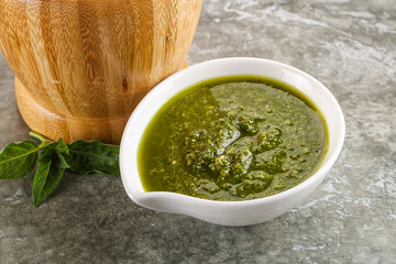 Homemade vegetarian basil pesto sauce