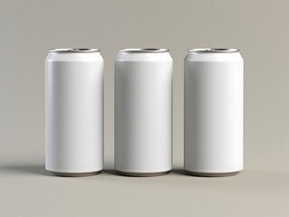 3D three empty cans of beverage Mockup with isolated background