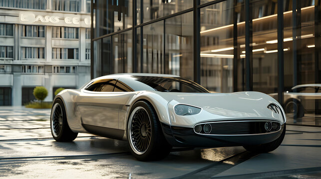 luxury sports car in urban elegance, sports car display, elegant car