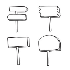 Sketch direction sign. Hand drawn doodle style. Set of wooden signposts. Vector illustration. For design, web, flyers.