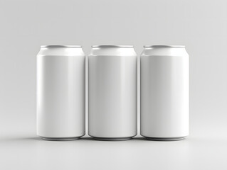 3D three empty cans of beverage Mockup with isolated background