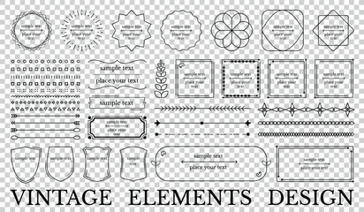 Large Set Of Vintage Elements Design - Different Vector Illustrations Isolated On Transparent Background