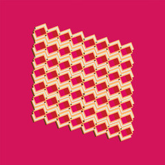 logo Abstract dimensions with squares and red background.