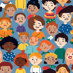 Diverse People Crowd Pattern, A Group Of Cartoon Faces