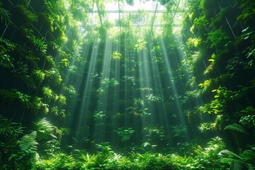 A Glimpse of the Future: A Vertical Farm with Sunlight and Plants Generative AI