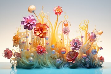 Fototapeta na wymiar Vibrant wave-inspired flower bursts with color in captivating illustration.