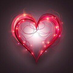 Illustration of abstract glowing heart symbol for Valentine's Day on dark background