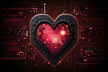 A tech-inspired Valentine's card, blending digital elements and vibrant colors for dynamic expression of love