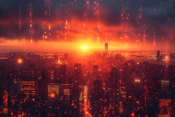 Sunset in the City: A Glowing Skyline with the Empire State Building in the Background Generative AI
