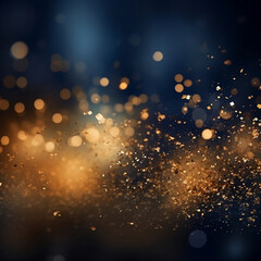 Abstract gold bokeh abstract background with Dark blue and gold particle. Golden light shine...