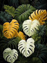 Monochrome Monstera Tropical Leaves, A Group Of Colorful Leaves