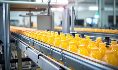 Bottles of Citrus Bliss on a Moving Conveyor Belt