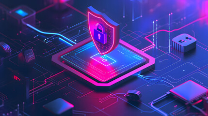 digital security shield illustration, digital data security protection, data locking, data privacy security