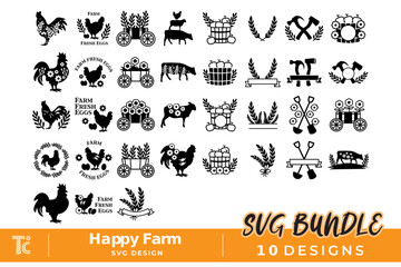 Collection of Farm Animals and Items Related to Farming SVG Design. - obrazy, fototapety, plakaty