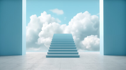 a stairway with clouds hanging above it