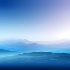 Fototapeta na wymiar Blue Gradient Background, A Blue Landscape With Hills And A Blue Sky