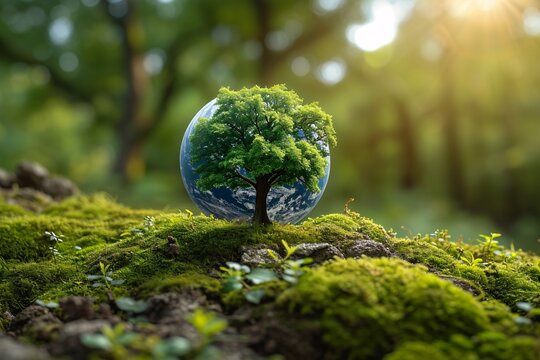 Eco-Friendly Earth Day Celebration: A Tree Growing Around the Globe Generative AI - Powered by Adobe