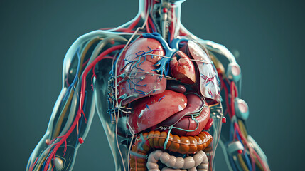 internal anatomy human body, internal organs of the human body, transparent human body, medical background illustration - obrazy, fototapety, plakaty