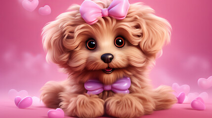 Adorable Fluffy Puppy with Pink Bow