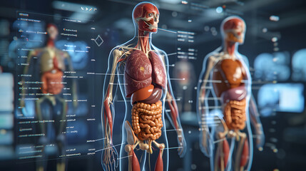 internal anatomy human body, internal organs of the human body, transparent human body, medical background illustration - obrazy, fototapety, plakaty