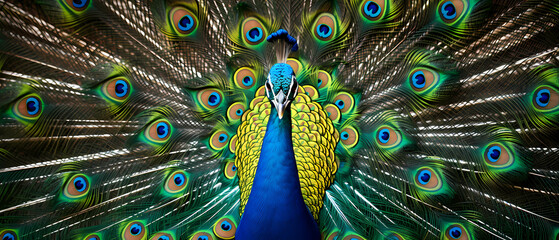 Obraz premium A Lifelike Peacock, A Peacock With Its Tail Feathers Spread