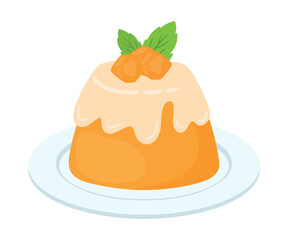 Mango Pudding Panna Cotta Cute Cartoon Vector Illustration
