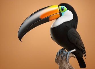 Fototapeta premium Portrait of Toucan bird. Costa Rica wild Tucan. isolated orange background 