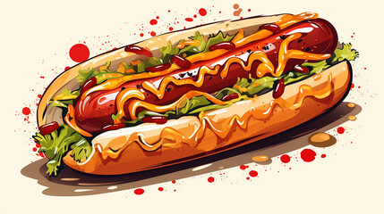 Hand drawn hotdog illustration - obrazy, fototapety, plakaty