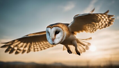 barn owl flying directly towards the camera 

