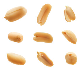 Set of peeled peanuts isolated
