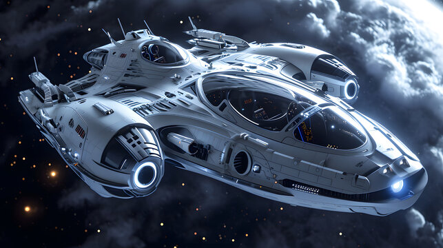 spaceship design, galaxy explorer amidst the stars, futuristic vehicle design
