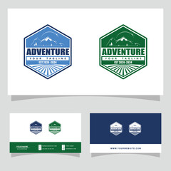 mountain logo vector design template business card blue and green