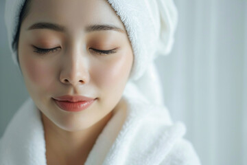 アジア人女性の美容イメージ タオルドライ