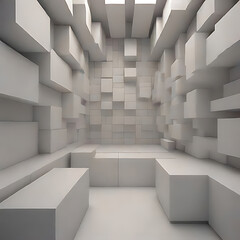 Abstract white background, white cube boxes block background wallpaper