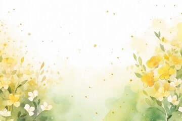 Summer flower abstract pastel green banner with frame of tender flower blossom patterns transparent background with copy space for text and design Watercolor