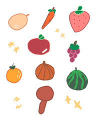 children drawing colorful illustration of fruit