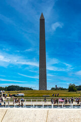 Obraz premium The National World War II Memorial with the George Washington Obelisk on the National Mall in Washington DC, USA.