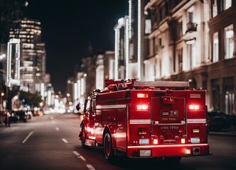 fire truck driving through the streets in the night light, long exposure photo

