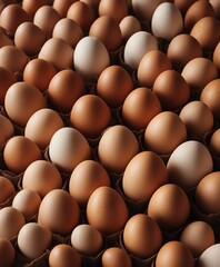 freshly collected organic eggs in cardboard boxes, top view 

